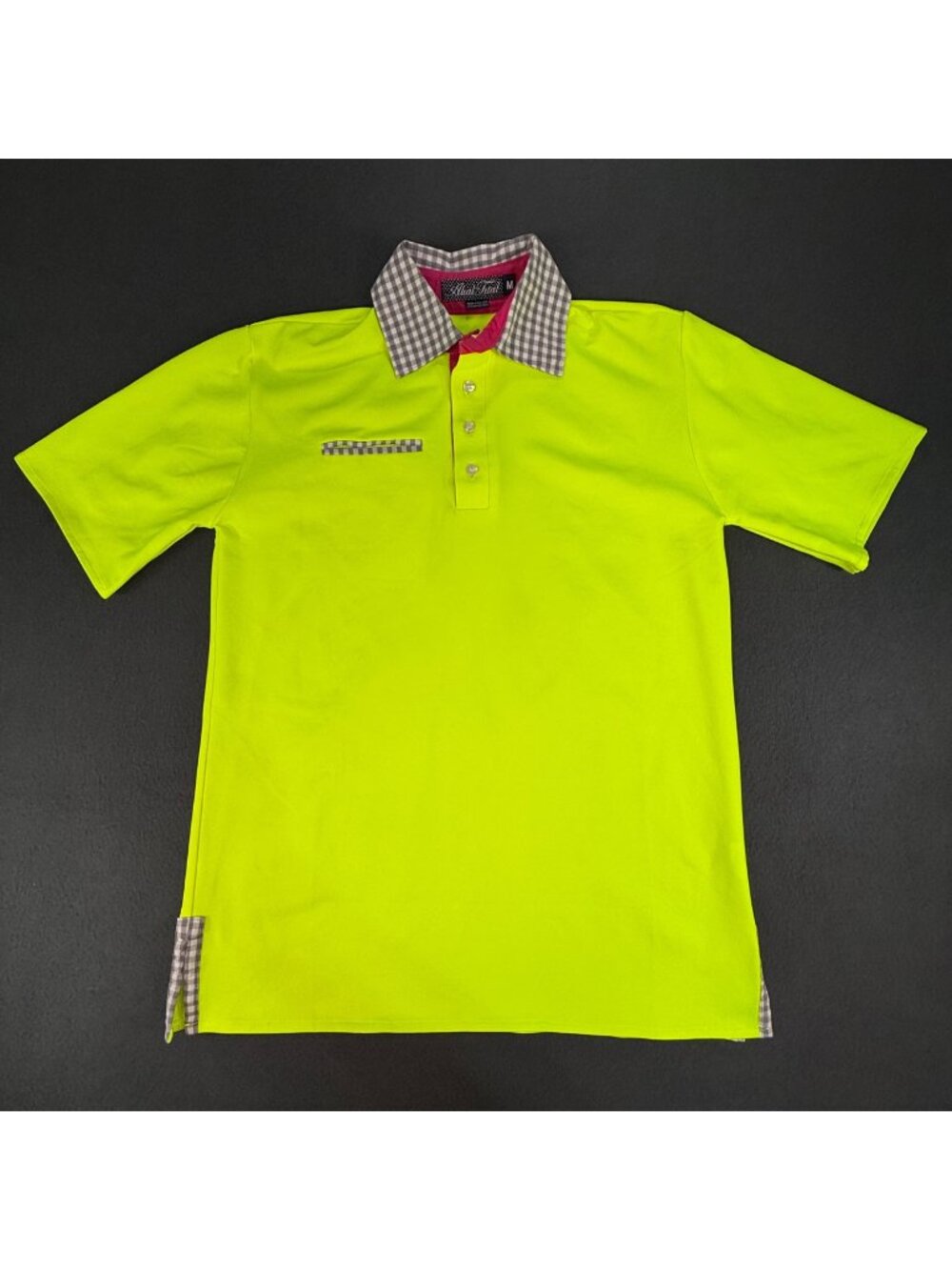 NEW Alial Fital Golf Polo Shirt Men's Med Yellow w/ Checked Collar Short Sleeve